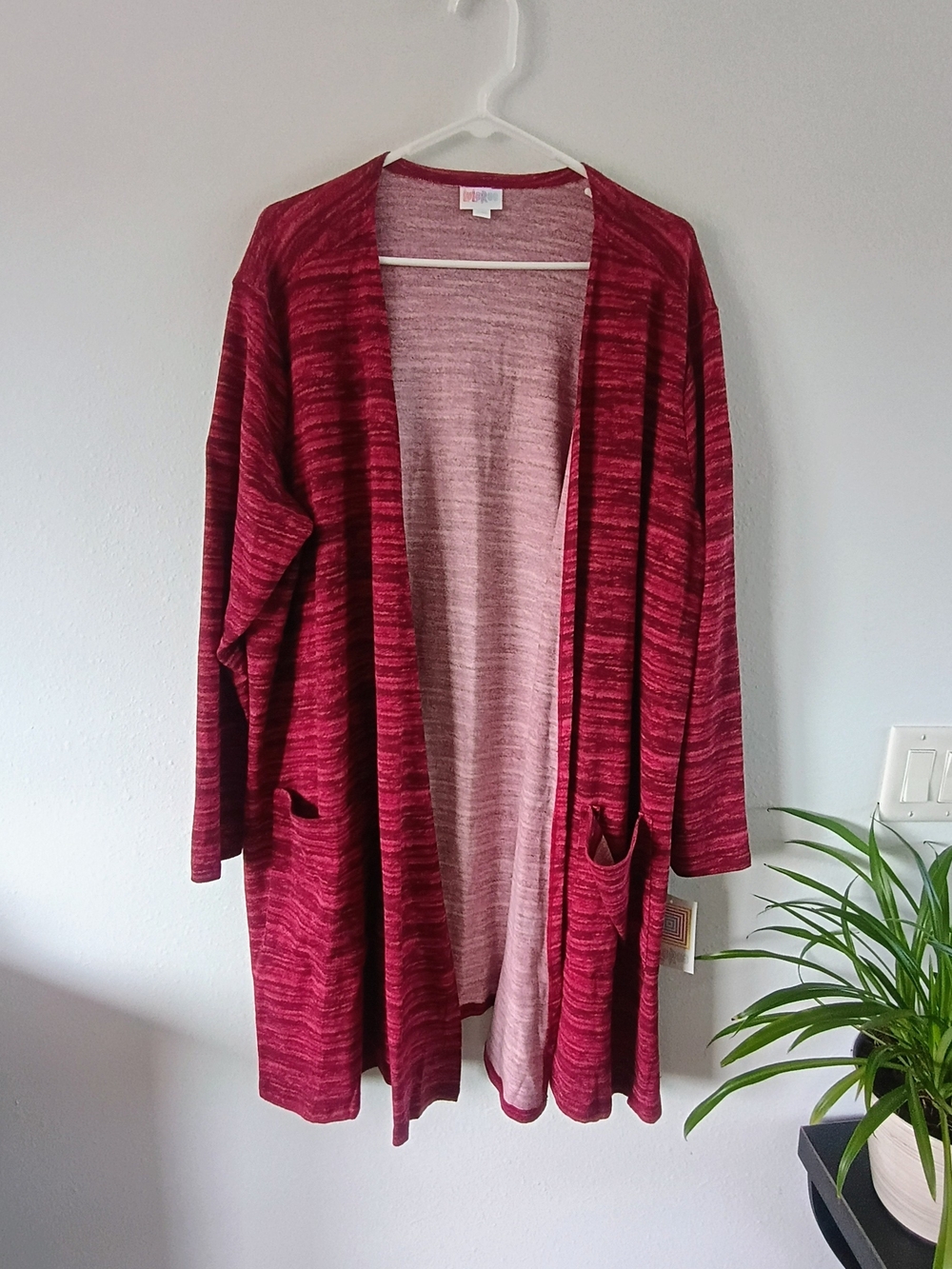 LuLaRoe Caroline Cardigan 2XL Raspberry Burgundy Long Open Front Pockets NWT